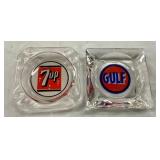 7UP & GULF GLASS ADV. ASHTRAYS 