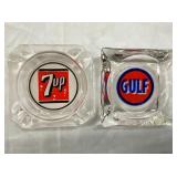 CLOSE UP VIEW 7UP/GULF ASHTRAYS 