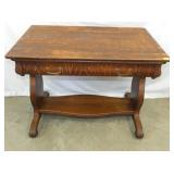 OAK LIBRARY TABLE W/CARVED FEET