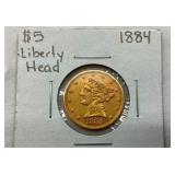 1884 GOLD $5 LIBERTY HEAD