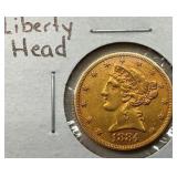 VIEW 2 GOLD $5 1884 LIBERTY HEAD