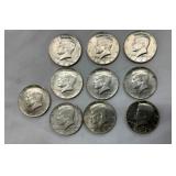 (10) 1964 KENNEDY HALVES 90% SILVER