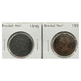 1853 BRAIDED HAIR LG CENT,1845 LG