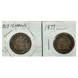 1855 SEATED LIB. QUARTER,1877 SEATED
