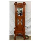 OAK HALL SEAT W/ BEVELED MIRROR
