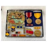VARIOUS MILITARY BUTTONS, MEDALS, ETC