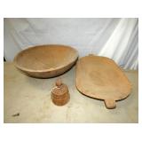 PRIM. WOODEN DOUGH BOWLS AND MOLD