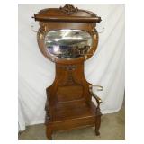 OAK HALL SEAT W/BEVELED MIRROR