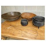 FOOTED CAST POTS, DOUGH BOWLS