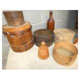 CLOSEUP WOODEN BUCKETS, MOLDS, ETC
