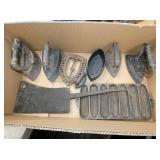 FLAT IRONS, CORN BREAD PAN, ETC