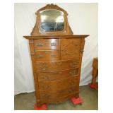 OAK HIGHBOY CHEST W/ MIRROR