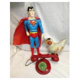 SUPERMAN, TOY TIN CHICKEN ETC