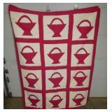 RED BASKET PATTERN HANDMADE QUILT