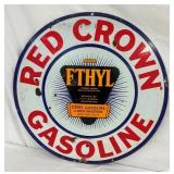 30IN PORC. RED CROWN GASOLINE DS SIGN