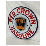 30IN PORC. RED CROWN GASOLINE DS SIGN
