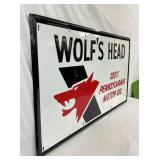 EMB. WOLFS HEAD SIGN 60X36 SELF FRAMED