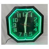 OCTAGON GREEN NEON CLOCK