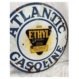 30IN RARE ETHYL ATLANTIC GASOLINE SIGN