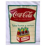 1959 COKE FISHTAIL SIGN W/ CARTON 20X28