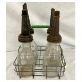 EARLY 4 OIL BOTTLE RACK W/ CAPS
