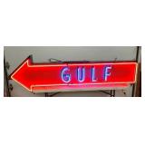 GULF NEON CAN SIGN W/METAL GULF SIGN