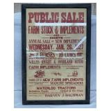 1927 PUBLIC SALE FARM STOCK POSTER 27X40
