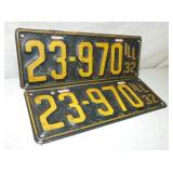 1932 LIC. TAG SET ILLINOIS