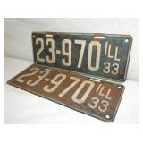 PAIR 1933 SET LIC. TAGS ILLINOIS