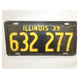1939 ILLINOIS LIC. TAG
