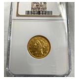 1844 O $5 XF45 GOLD LIBERTY HEAD