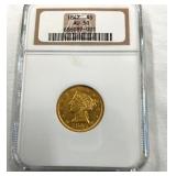 1847 $5 AU50 GOLD LIBERTY HEAD