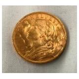 1927E GOLD 20 FRANKS HELVETIA COIN