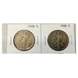 (2) KEY DATE 1928-S WALKING LIB. HALVES