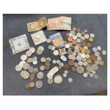 VARIOUS FOREIGN COINS & PAPER MONEY