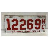 1914 NC LICENSE TAG