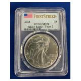 LOT 1328 2021 MS70 SILVER EAGLE TYPE 2