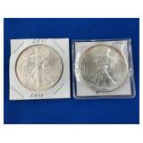 LOT 1573 (2) 1994,2011 SILVER EAGLES