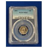 LOT 1616 1891 MS62 10C SEATED LIBERTY