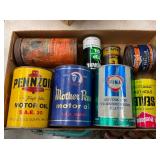 BOX VARIOUS OIL CANS AND OTHERS