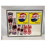 FRAMED PEPSI COLA DECALS, BOTTLES