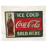 EMB. COCA-COLA ICE COLD SOLD HERE SIGN 