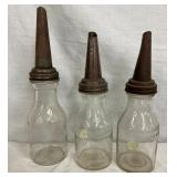 EARLY GLASS OIL BOTTLES W/ CAPS