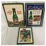 VARIOUS FRAMED 7UP PAPER ADS