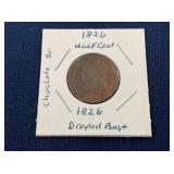 LOT 604 1826 CHOC. DRAPED HALF CENT