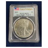 LOT 634 2021 MS70 SILVER EAGLE TYPE 2