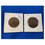 LOT 700 (2) 1837 LIB. HEAD CENT,1838 LGC
