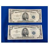 LOT 762 (2) $5 BLUE SEALS 1953A, 1953