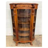 ORNATE OAK CURVED GLASS CHINA CABINET