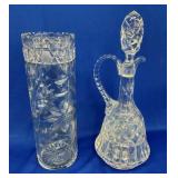 EARLY CUT GLASS VASE, DECANNER 12"
